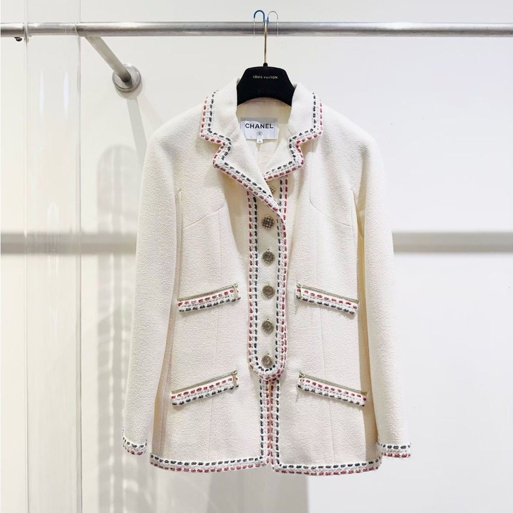 Authentic Chanel Cream Jacket with Colorful Accents - Picture 1 of 6